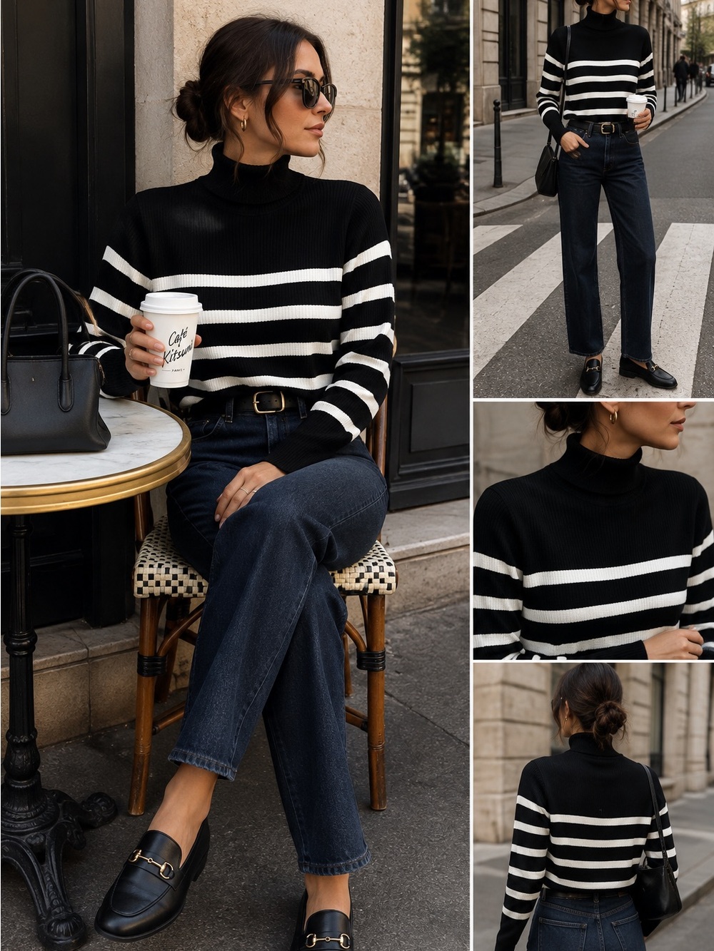 a new day Black and White Striped Cowl Neck Sweater